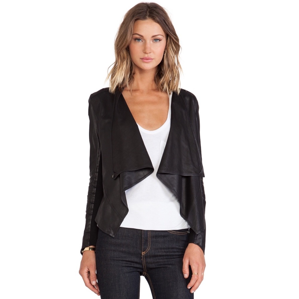 Trouve Draped Genuine Leather Jacket